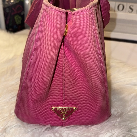 PRADA Canapa Shoulder Bag Hand Bag Canvas Pink Ladies From Japan GUC - Picture 5 of 12